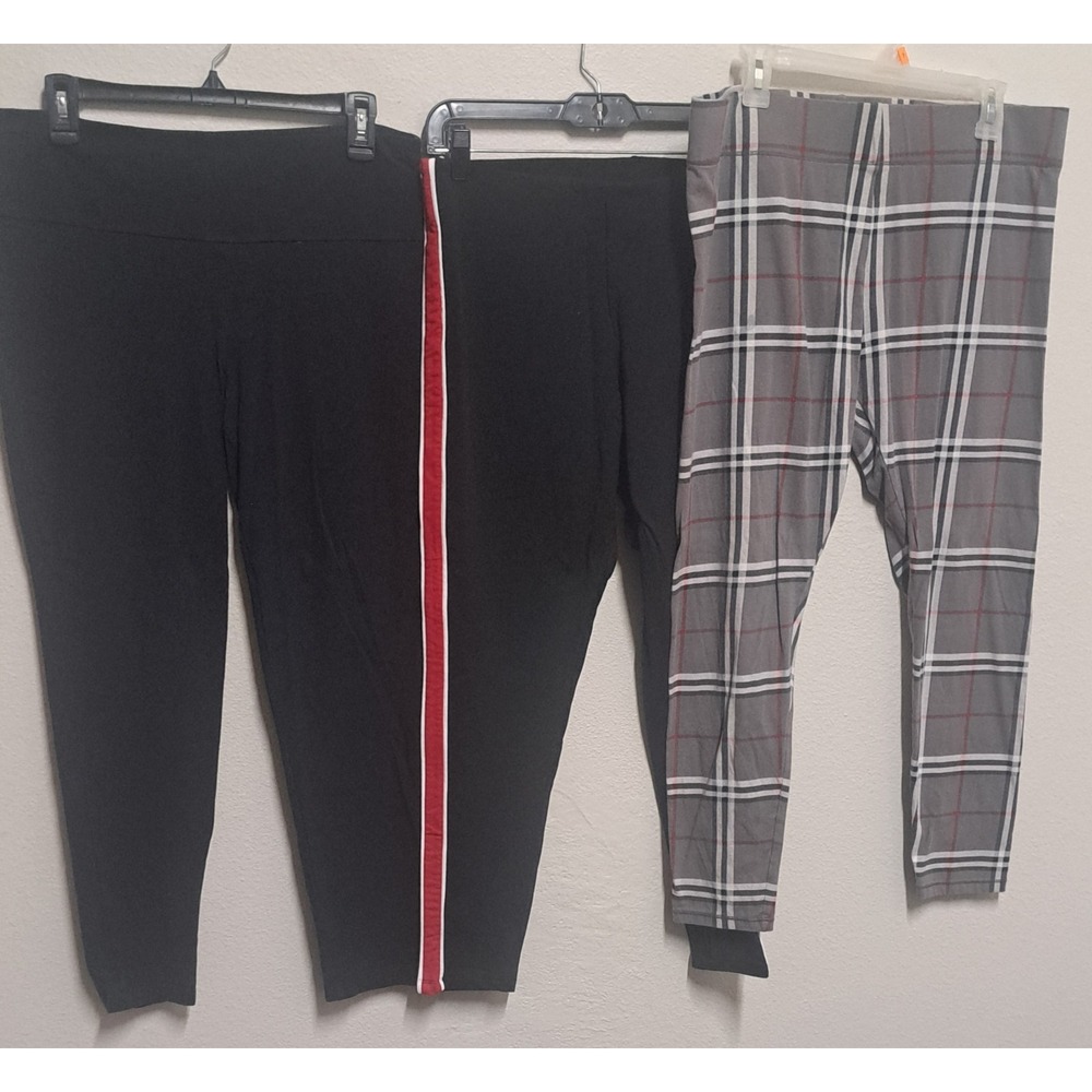 Women's Leggings Lot XL Spalding H&M Mixt Black Plaid Stripe Stretch Pants